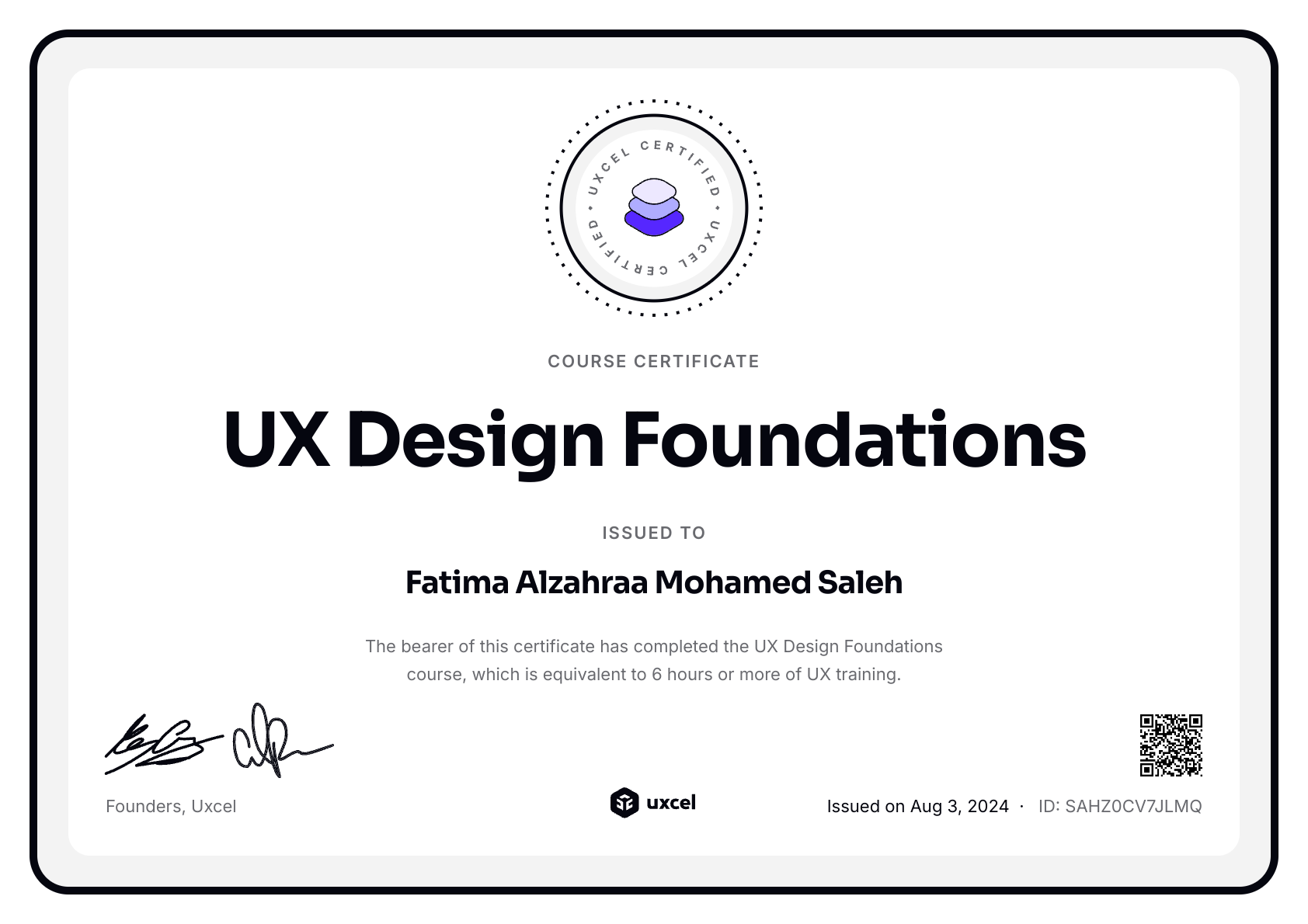 Fatima Alzahraa Mohamed Saleh's certificate